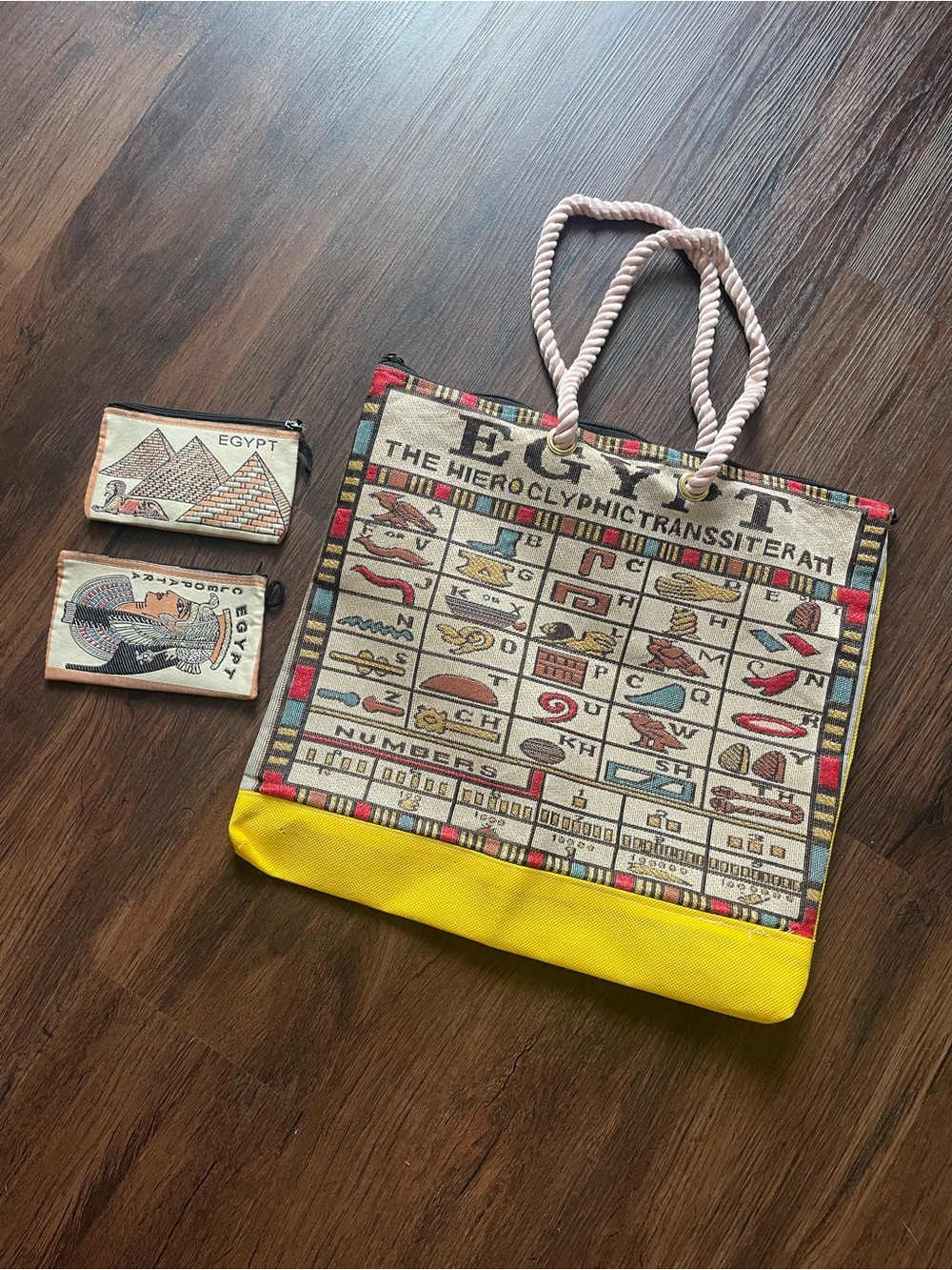 Egypt Tourist Souvenir Tote Bag With 2 Wallets Cleopatra Pyramids Hieroglyph NIP